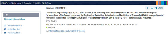 Entrata 72 del regolamento (UE) 2018/1513 della Commissione che modifica l'allegato XVII del regolamento (CE) n. 1907/2006